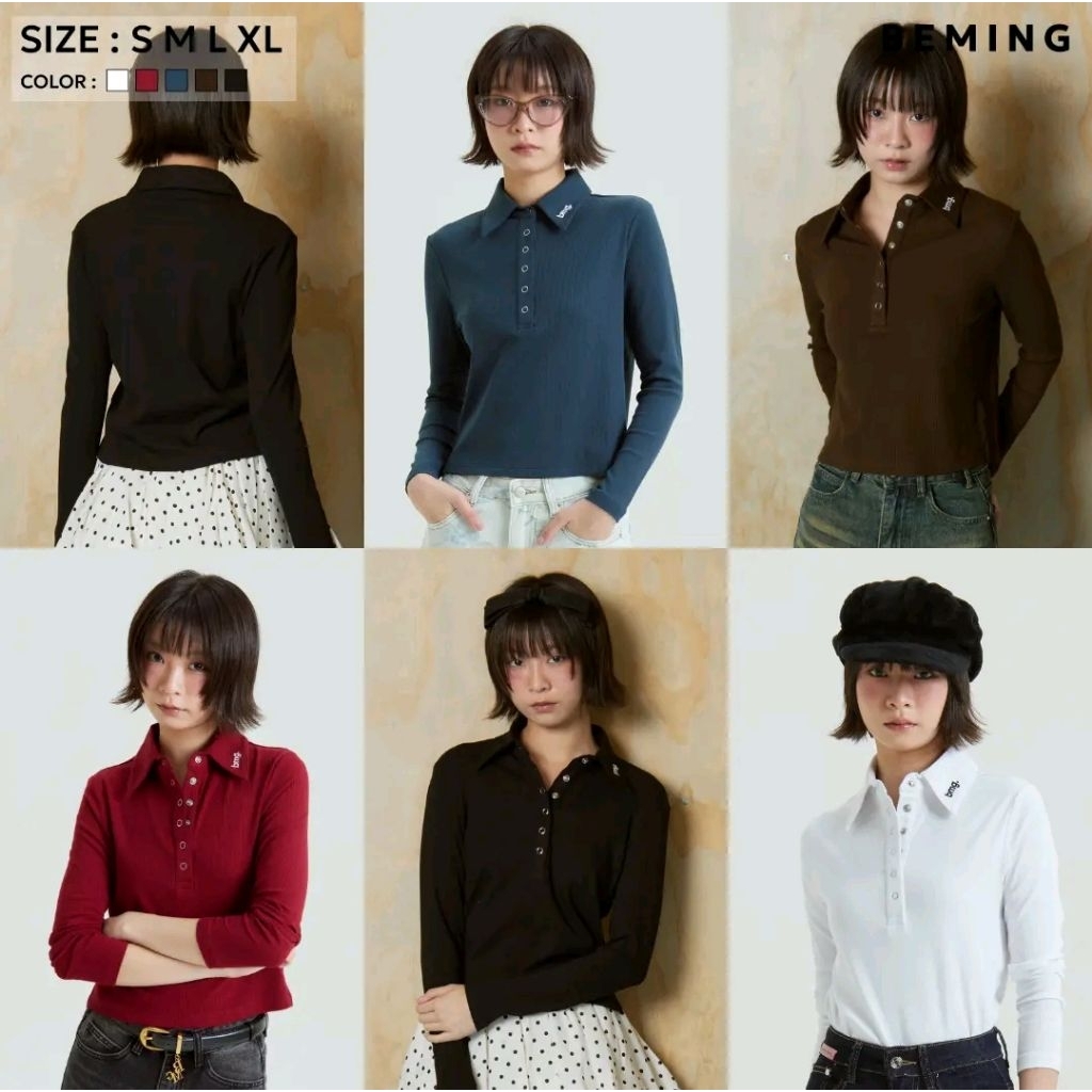 ของใหม่ - Bemingtop1025 (S-XL)-BMG Snap Button Polo – เสื้อโปโลกระดุมแปะ ปกทรงเฉียบ sizeS