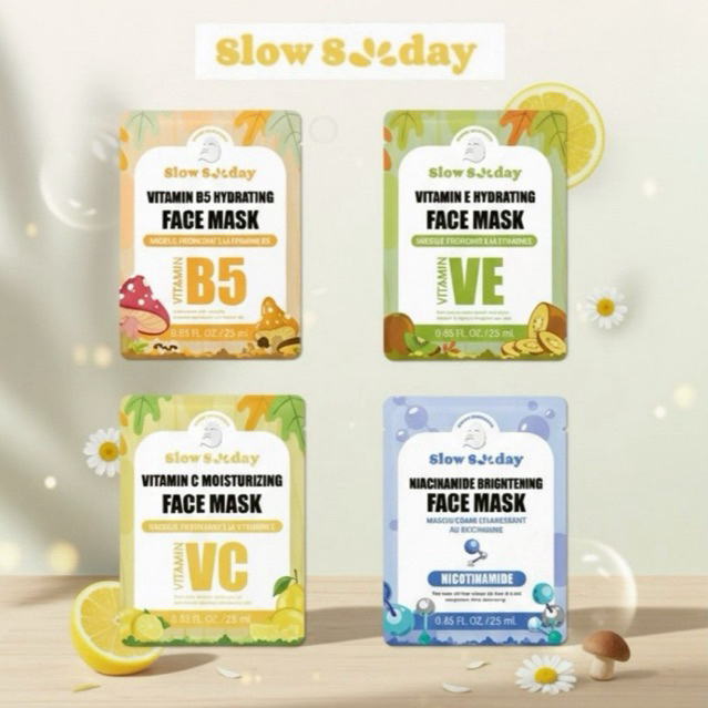 (พร้อมส่ง)Slow Sunday Face Mask Vitamin วิตามินC,วิตามินE,วิตามินB5,Niacinamide