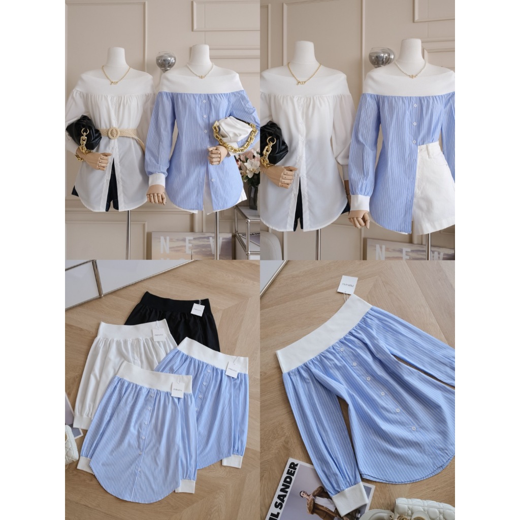 •PRISANA• PSN 24898 เชิ้ตเปิดไหล่ ตัวเสื้อผ้าคอตตอนเกรดแพง ผ้านุ่ม ยับยาก ซักรีดง่าย ผ้าใส่สบาย