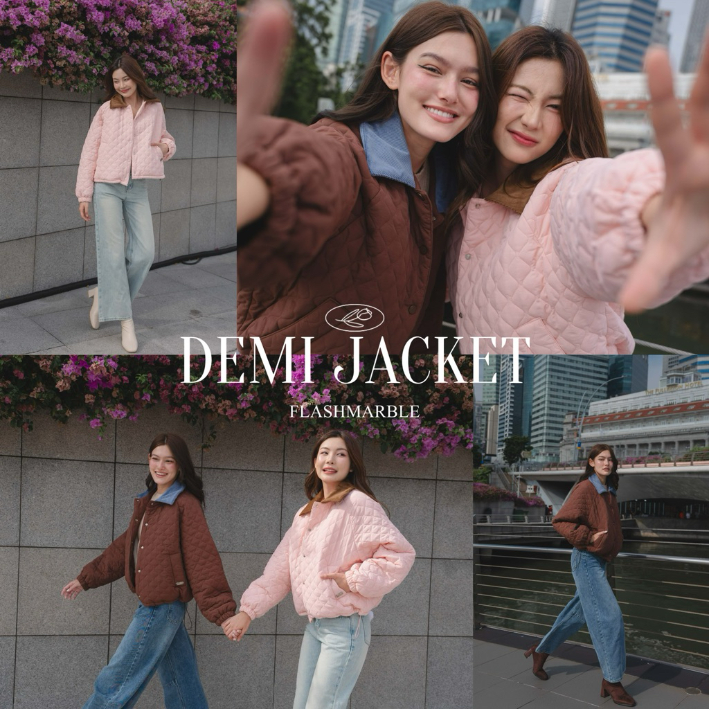 FLASHMARBLE - DEMI JACKET แจ็คเก็ต บุขน กันลม แต่งปกเสื้อทูโทน ได้ถึง 0 องศา