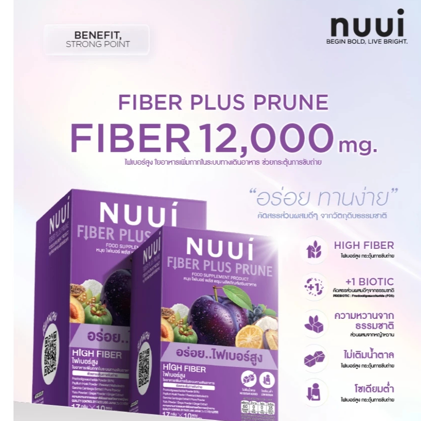 NUUI FIBERRY PRUNE หนุย ไฟเบอร์รี่ พรุน ช่วยกระตุ้นการขับถ่าย 6*10 (1 กล่อง มี10 ซอง) ใยอาหารสูง มีใ