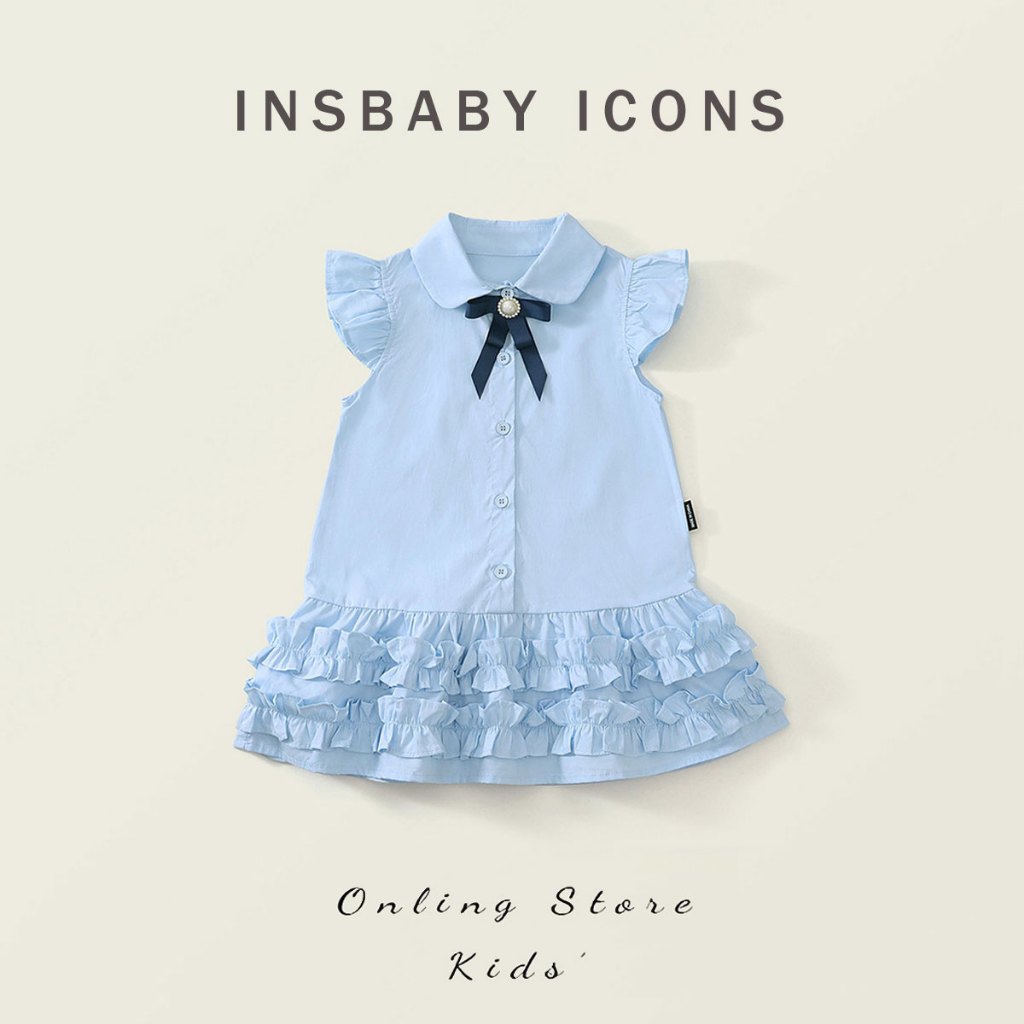 INSbaby🔥พร้อมส่ง จาก กทม🔥เดรสคุณหนูสีฟ้าอ่อน สไตล์เรียบหรู น่ารักแบบเจ้าหญิง ชุดนักเรียนอนุบาล1-7 ปี