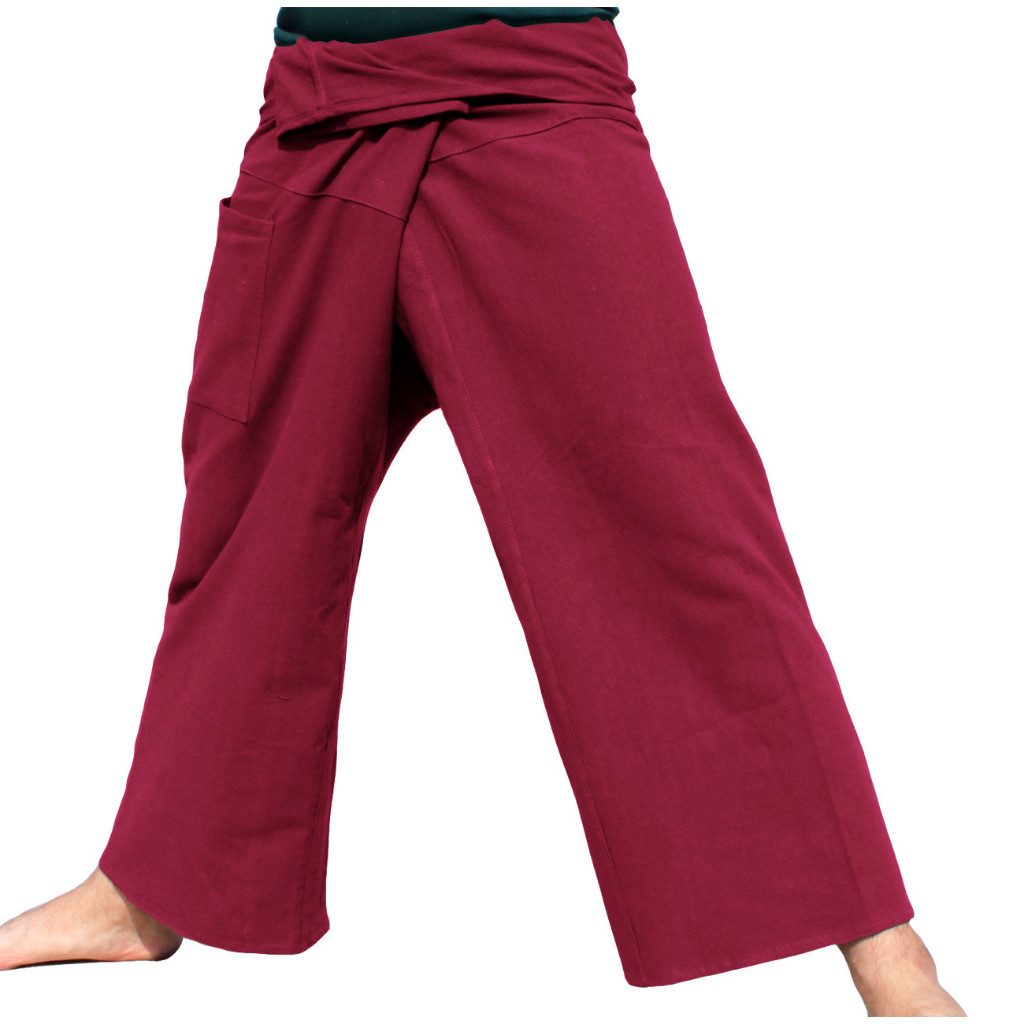 RaanPahMuang Fisherman Pants สะดอ กางเกงขาก๊วย - ผ้าฝ้ายแบบหนา 100% ทรงหลวมใส่ได้ทั้งชายและหญิง - ขายาวพิเศษ (Tall)
