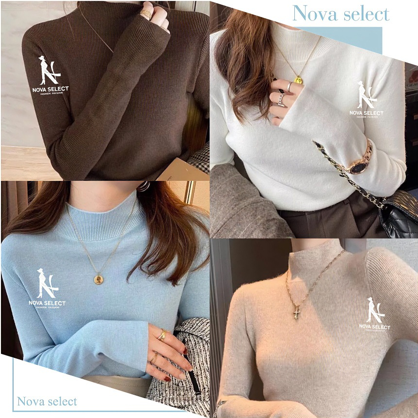 พร้อมส่ง เสื้อไหมพรมคอเต่าแขนยาว ร่องใหญ่ ผ้านิ่มสีพื้น Clothing Women