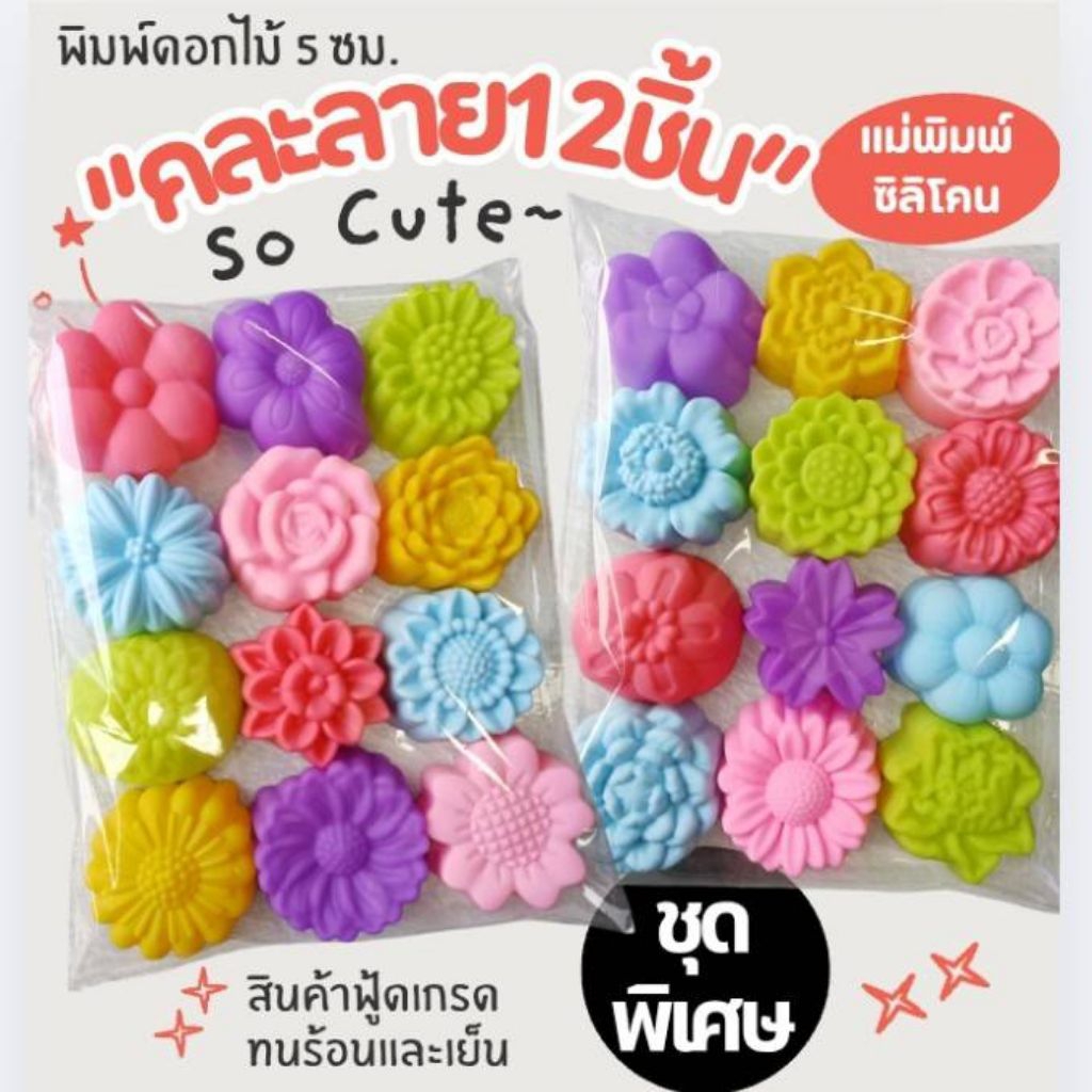 แม่พิมพ์ซิลิโคน ทำวุ้น ขนมชั้น ทำขนมต่างๆ คละลายเซต 12 ชิ้น