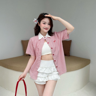 เสื้อเชิ้ต ลายริ้ว ปักโบว์ #FF110