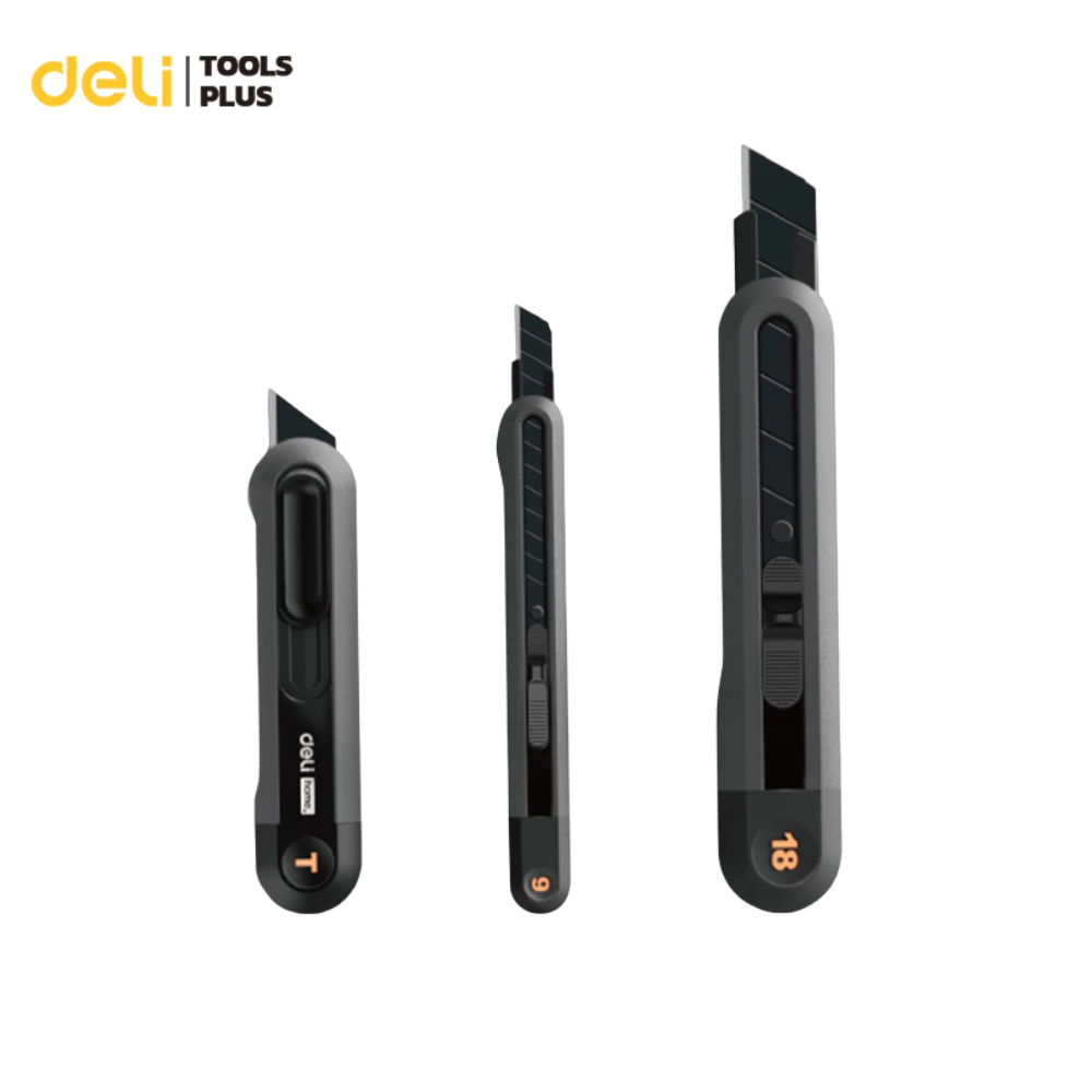 Deli คัตเตอร์ มีดคัตเตอร์ คัตเตอร์พกพา 9 18mm คัตเตอร์ตัดกระดาษ คัตเตอร์สั้น มีสปริงในตัว อุปกรณ์สำนักงาน Cutter