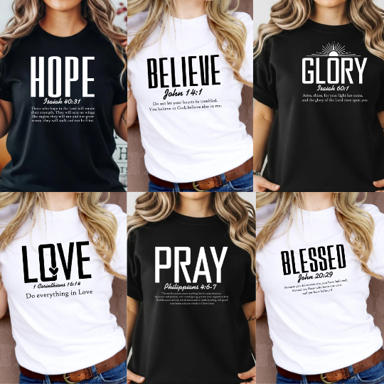 เสื้อยืดขาวและดำ พร้อมสกรีนลวดลายคริสเตียน Bible Verse Christian Black White T-Shirt