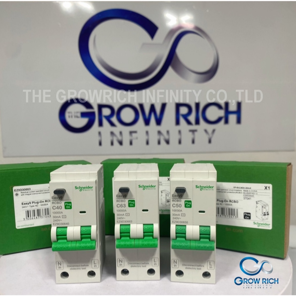 Schneider เมนเบรกเกอร์กันดูด 1P+N 40A,50A, 63A รุ่น EZ9D30640-663 10kA