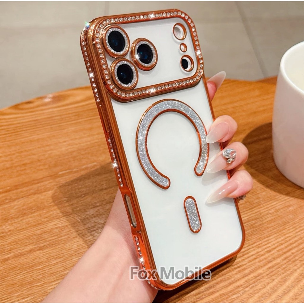 เคสโทรศัพท์มือถือแบบแม่เหล็ก ใส ประดับเพชร กลิตเตอร์ แฟชั่น สําหรับ iPhone 17 17Pro 17Promax 17Air กันกระแทก 062