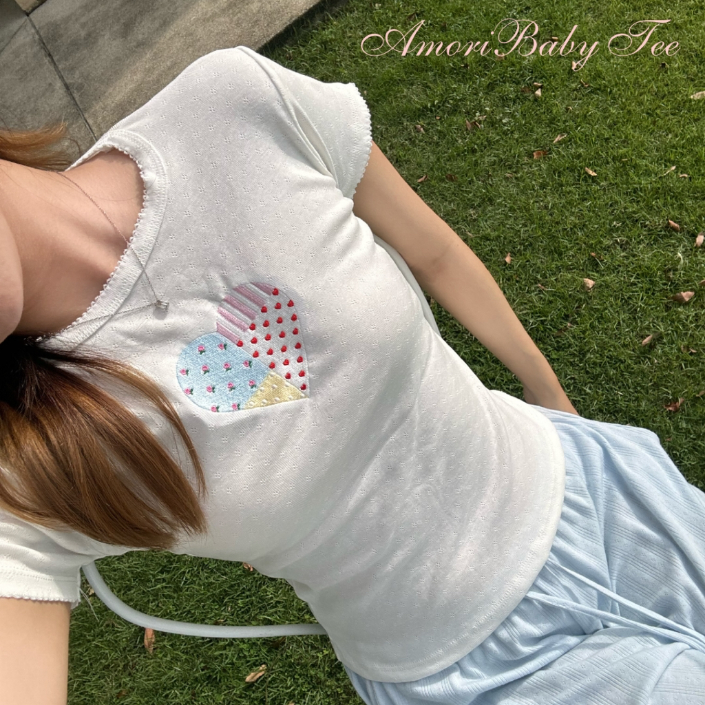 DOPEY.PUFFY / AMORI BABY TEE  เสื้อครอปผ้าฉลุงานปัก