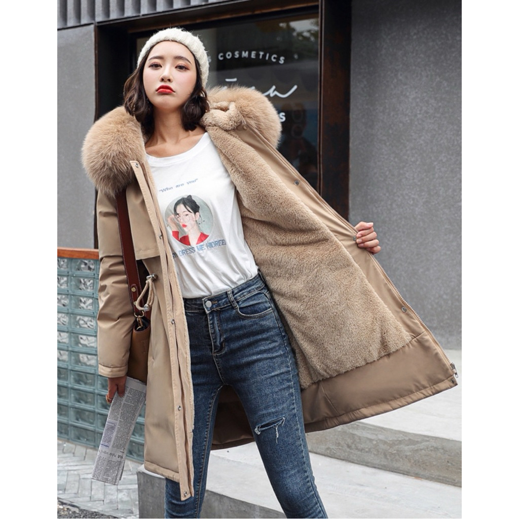 🇹🇭พร้อมส่ง🇹🇭 Co-04  เสื้อโค้ทกันหนาวบุขน ทรงยาว <Hoodie coat> - รูปที่ 3