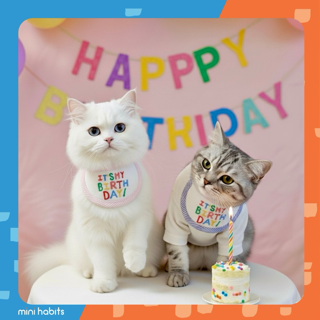 [🚚 พร้อมส่ง] ผ้ากันเปื้อนวันเกิดสัตว์เลี้ยง แมว สุนัข Birthday Bib Mouth Towel ผ้าพันคอแมว