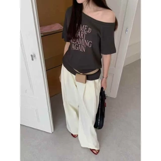✅️ พร้อมส่ง จาก🇹🇭✨️ TAG: WG.WE เสื้อปาดไหล่ แขนสั้น