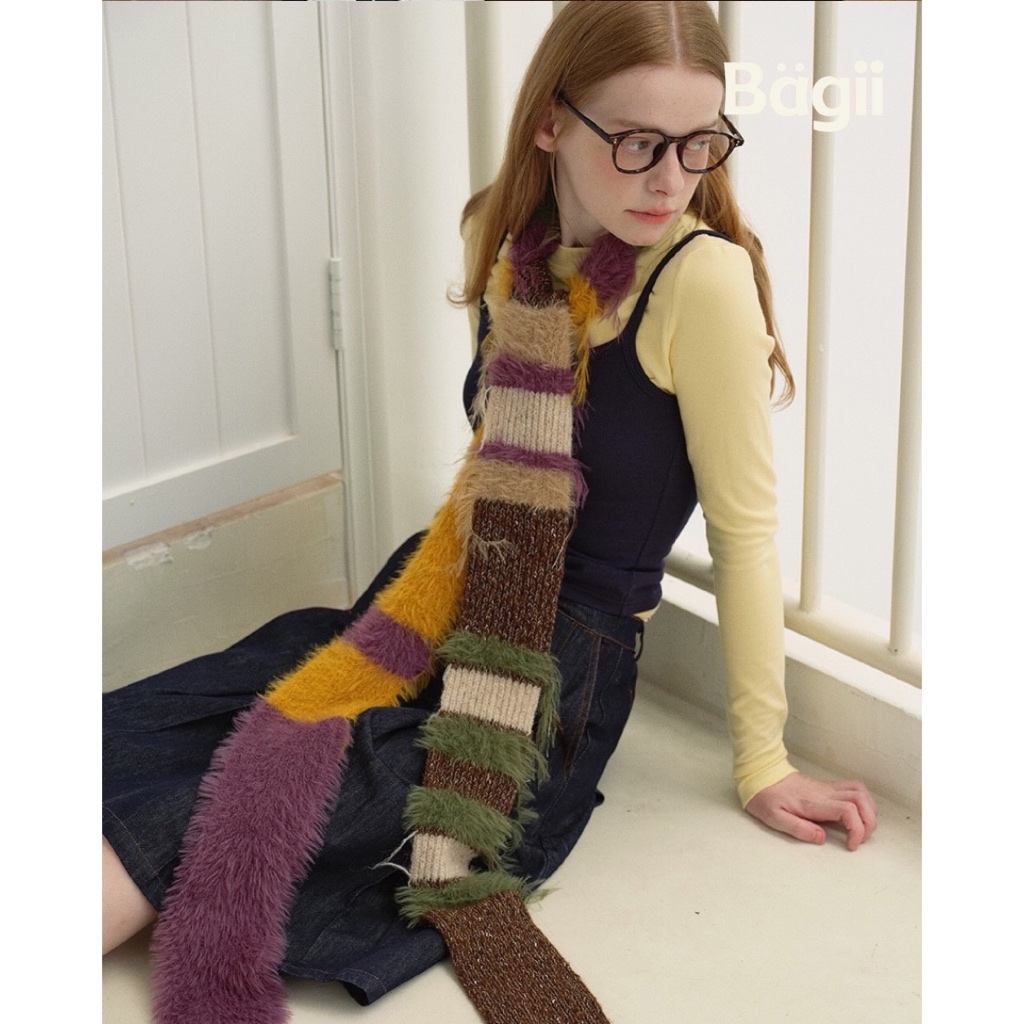 Bagii | Wool｜Green-Yellow Scarf | 5% Wool | ผ้าพันคอ ขนสัตว์ ผ้านิ่ม กันหนาว แมชง่าย ใส่สบาย BG100964