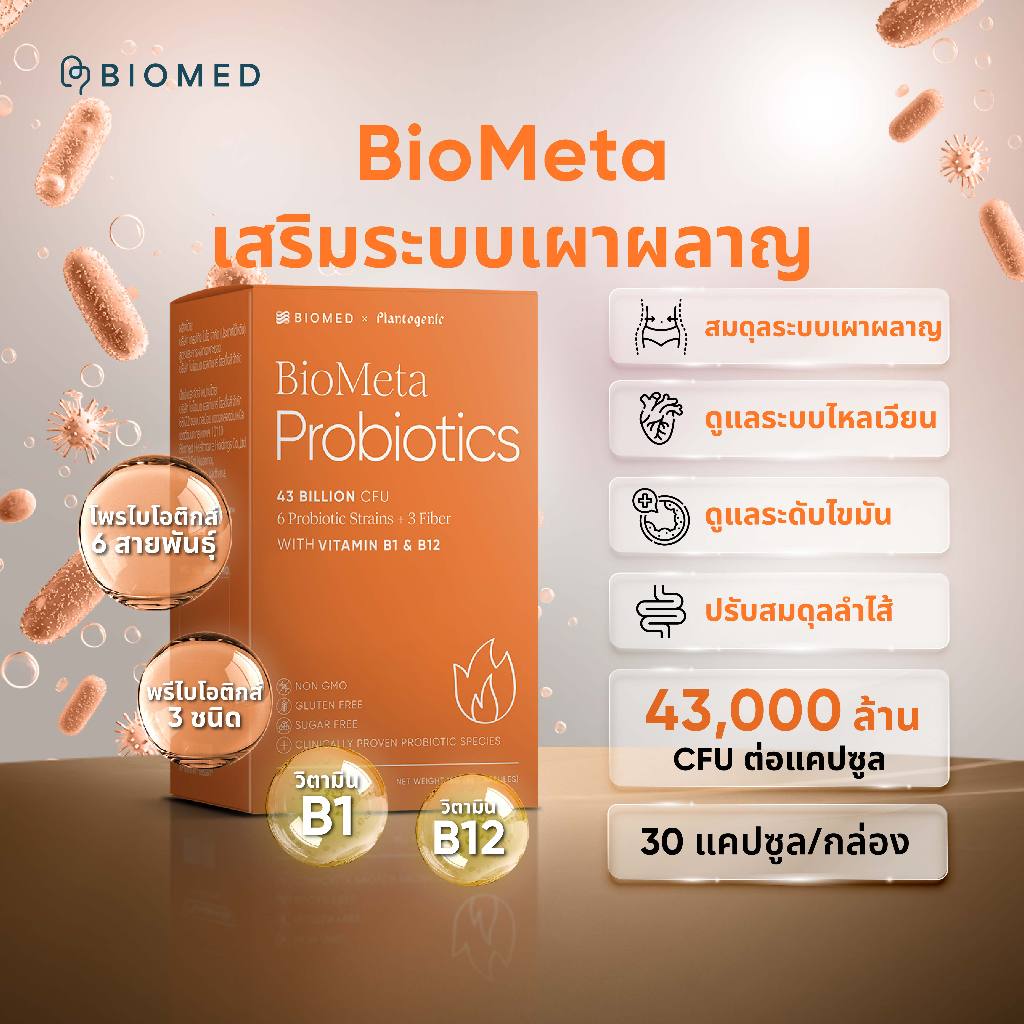 BioMeta แคปซูลโพรไบโอติกส์Medical Grade Probiotic by BioMed x Plantogenic โพรไบโอติก