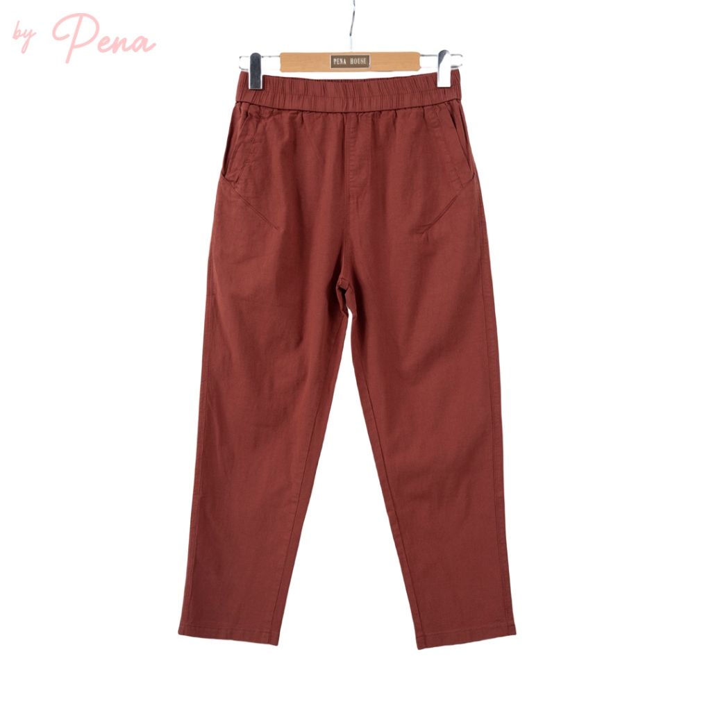 By Pena กางเกงลำลองขายาวทรง Pegged Pants สีพื้นเอวยางยืด BSPL001 - รูปที่ 5