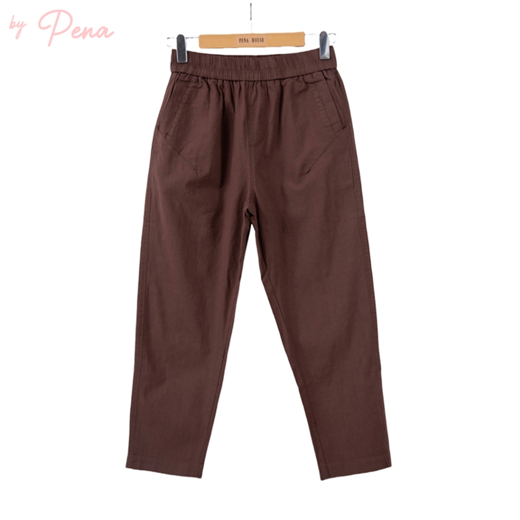 By Pena กางเกงลำลองขายาวทรง Pegged Pants สีพื้นเอวยางยืด BSPL001 - รูปที่ 3