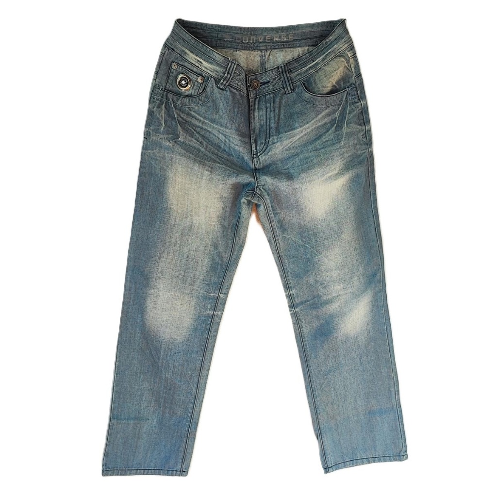 CONVERSE ALL STAR Chuck Taylor กางเกงยีนส์ ทรงกระบอก ผ้าฟอกเฟด ไม่ยืด แต่งดีเทลเท่ห์ (W33-W34)