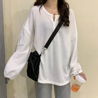 Beryl🌻เสื้อยืดแขนยาวผู้หญิง ผ้าใส่สบาย เสื้อยืดย้อนยุคขี้เกียจ