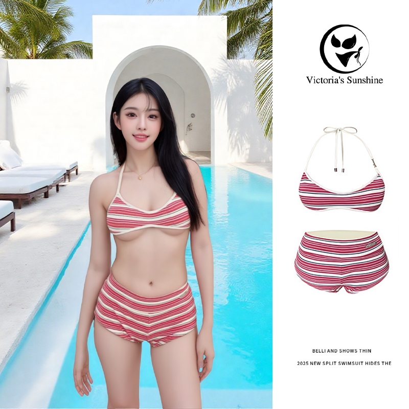 Victoria's ชุดว่ายน้ำผู้หญิง bikini sexy ทูพีช แฟชั่น เว้าหลัง มีฟองน้ำ summer beach#0988