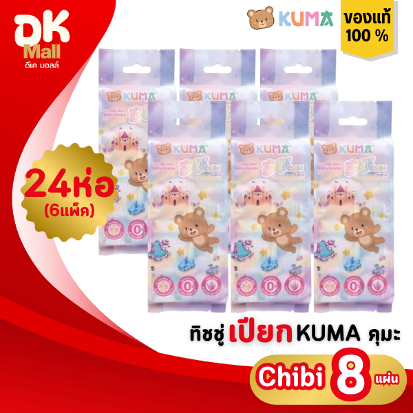 KUMA กระดาษทิชชู่เปียก Chibi ขนาดมินิ 8 แผ่น 6 แพ็ค บรรจุ 24 ห่อ