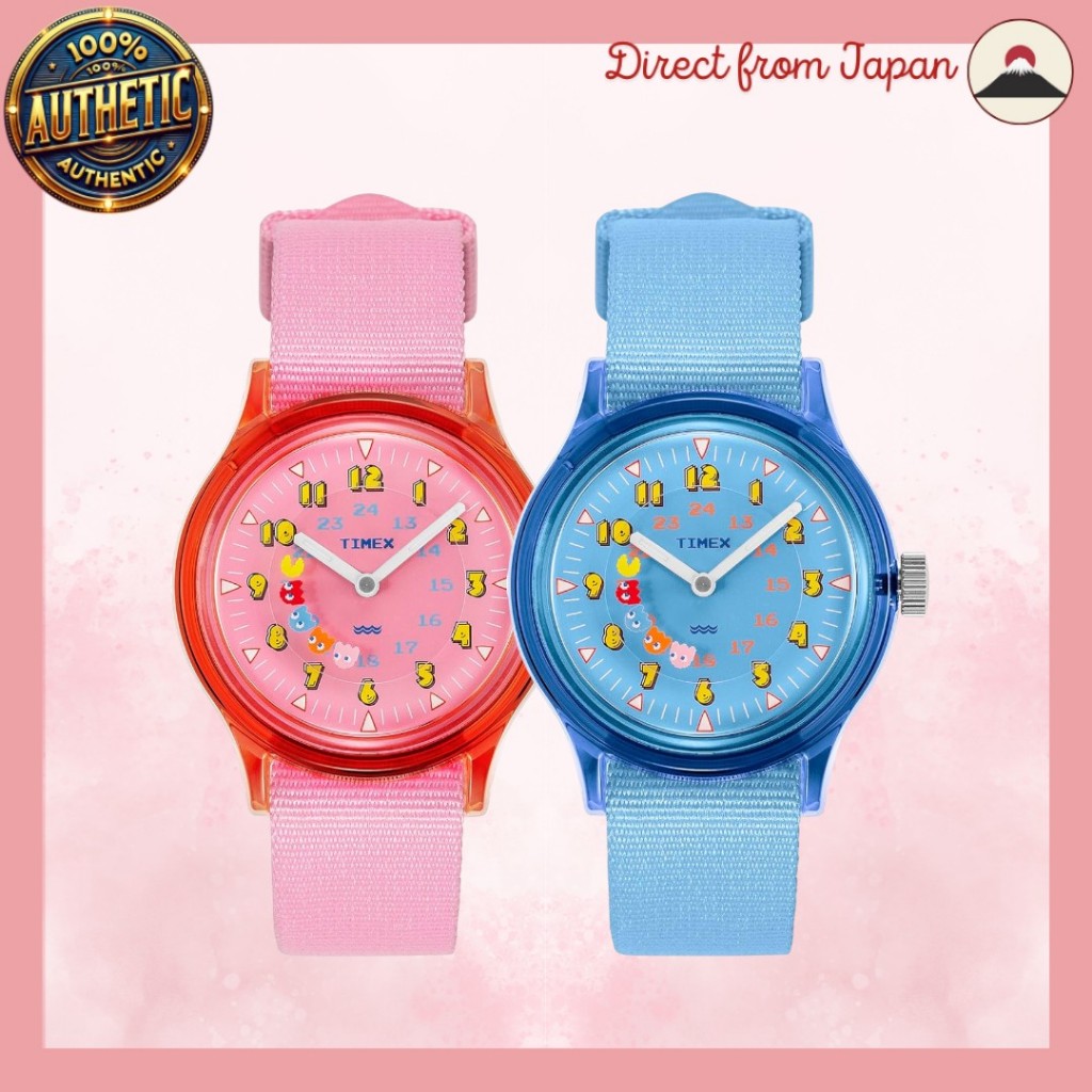 Unisex TIMEX PAC-MAN Camper Quartz Watch with Light Blue or Pink Dial - 36MM, Resin, Water Resistant