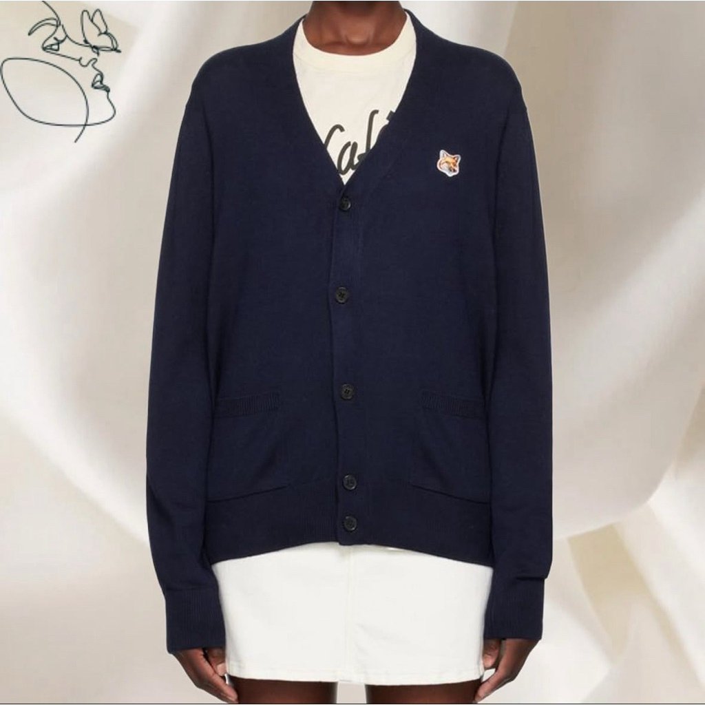 ส่งต่อ เสื้อคาร์ดิแกน Maison Kitsune’ - Navy Fox Head Cardigan
