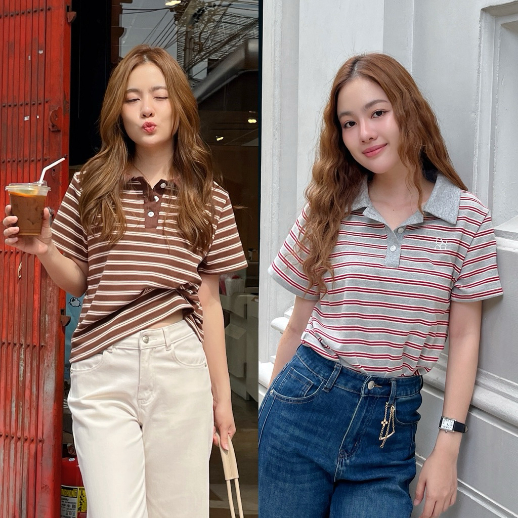 urban apparels | ivy striped knitted polo เสื้อโปโลผ้านิตลายทางทรง regular fit