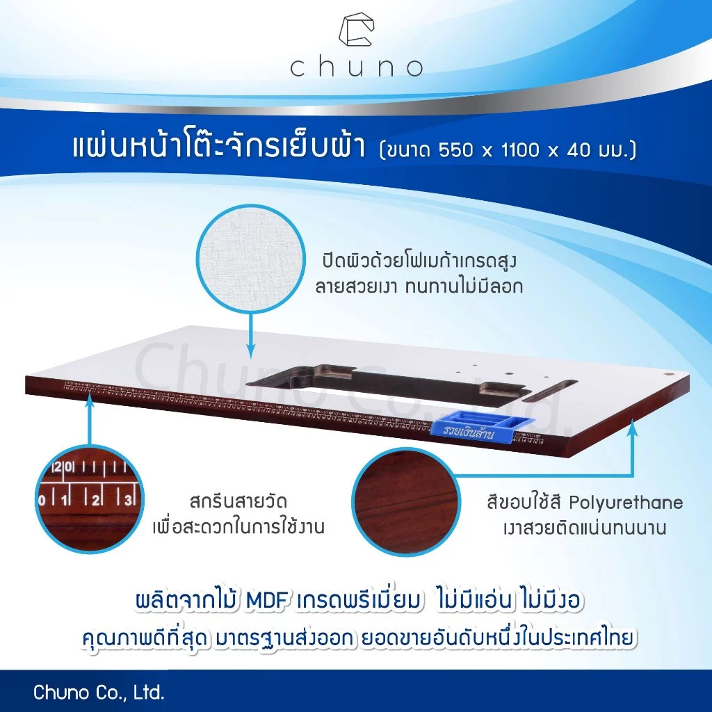 Chuno แผ่นหน้าโต๊ะจักรเย็บ โต๊ะจักร Juki 5530 / 5550 / 227 / 8100E / 8300N / 8700 ขนาด 550 x 1100 มม.