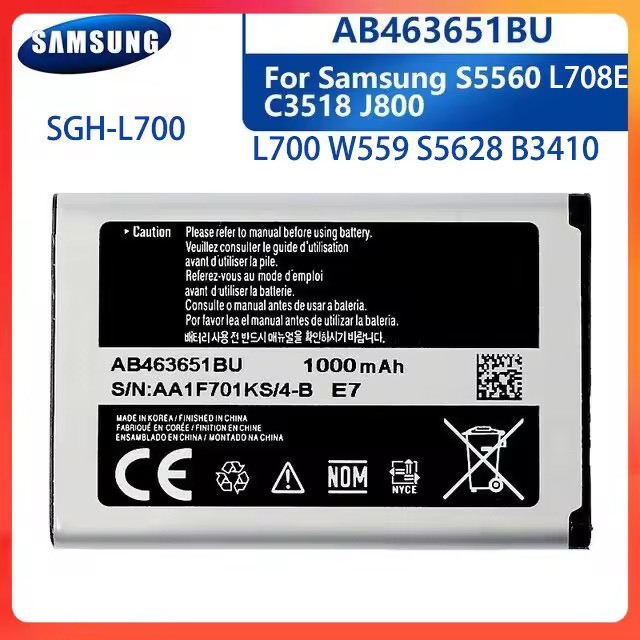 แบตเตอรี่ สำหรับSamsung L700 W559 S5628 B3410 L708E SGH-L700 AB463651BU แท้แบตเตอรี่ 1000MAh รับประก