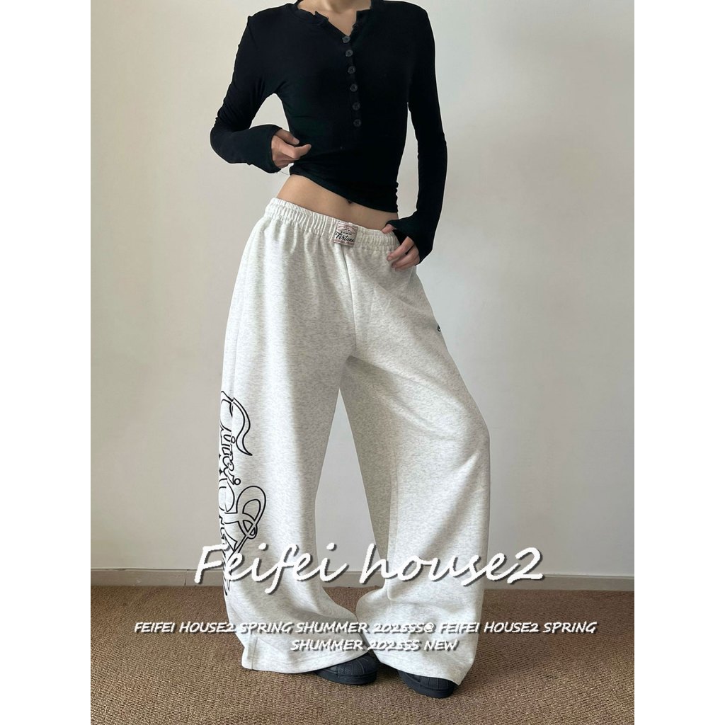 [Summer side hip-hop print trousers]กางเกงขายาวเอวยางยืดทรงหลวมสไตล์อเมริกันสำหรับผู้หญิงในช่วงฤดูร้อน