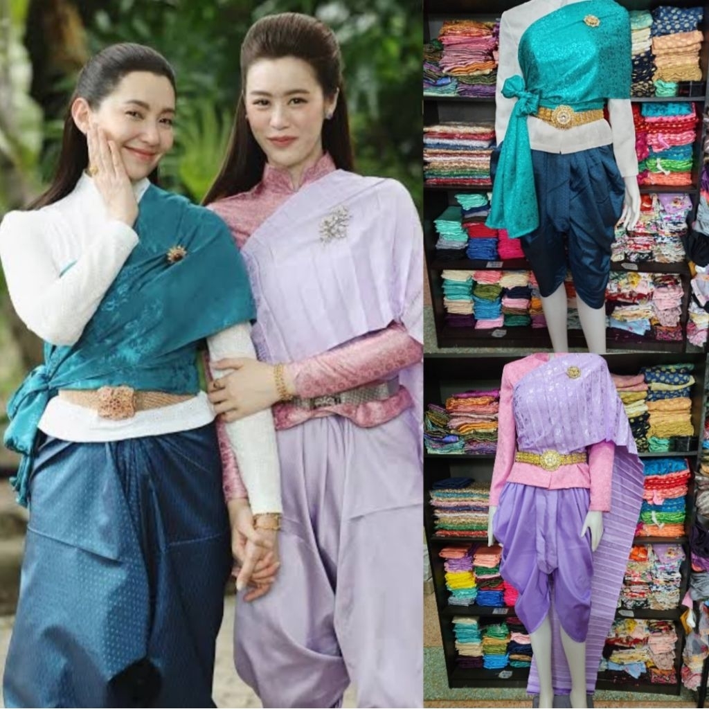 ชุดไทยอีนางคำดวง ชุดไทยเสื้อแจคกาดลายดอกไม้
