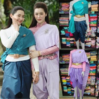 ชุดไทยอีนางคำดวง ชุดไทยเสื้อแจคกาดลายดอกไม้