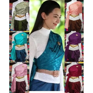 ชุดไทยอีนางคำดวง ชุดไทยเสื้อแจคกาดลายดอกไม้