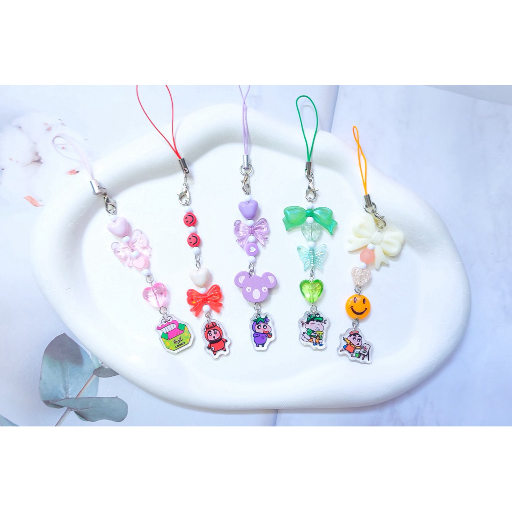 สายคล้องโทรศัพท์ มือถือ ลูกปัดลายชินจัง ไซส์S (สินค้าพร้อมส่ง) ของฝาก ของขวัญ ของแถม