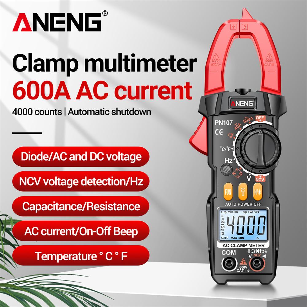 PN107 Clamp Meter สีแดง ดิจิตอลมัลติมิเตอร์ ″ANENG″