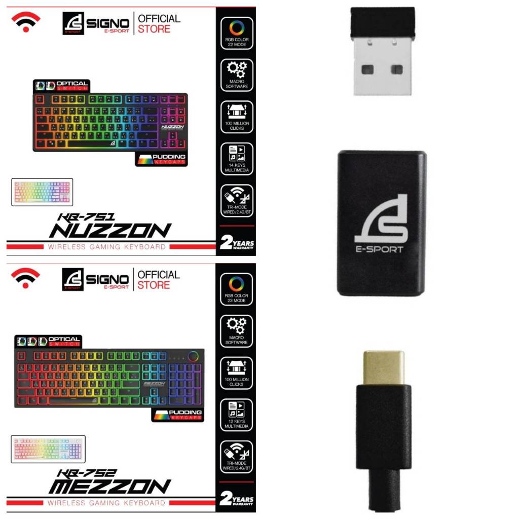 คีย์บอร์ดเกมมิ่ง SIGNO E-Sport Wireless Mechanical  สามารถเชื่อมต่อได้ 3 อุปกรณ์  รุ่น KB-751/KB-752