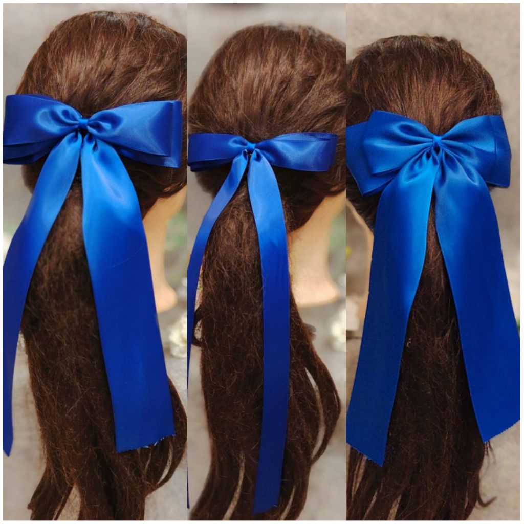 โบว์หางยาว โบว์นักเรียน สีน้ำเงิน ราคาต่อชิ้น