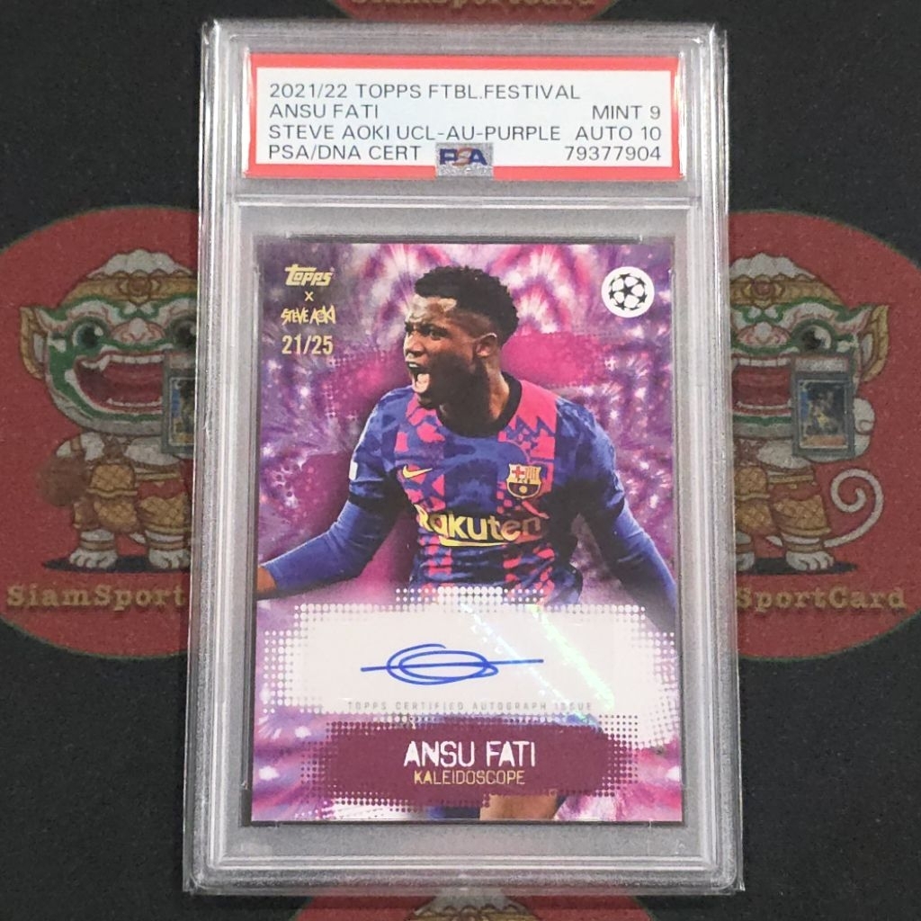 การ์ด​เกรด​ Ansu Fati 2021 Topps Steve Aoki​ Auto Purple​ 21/25 PSA​9 / Auto10​