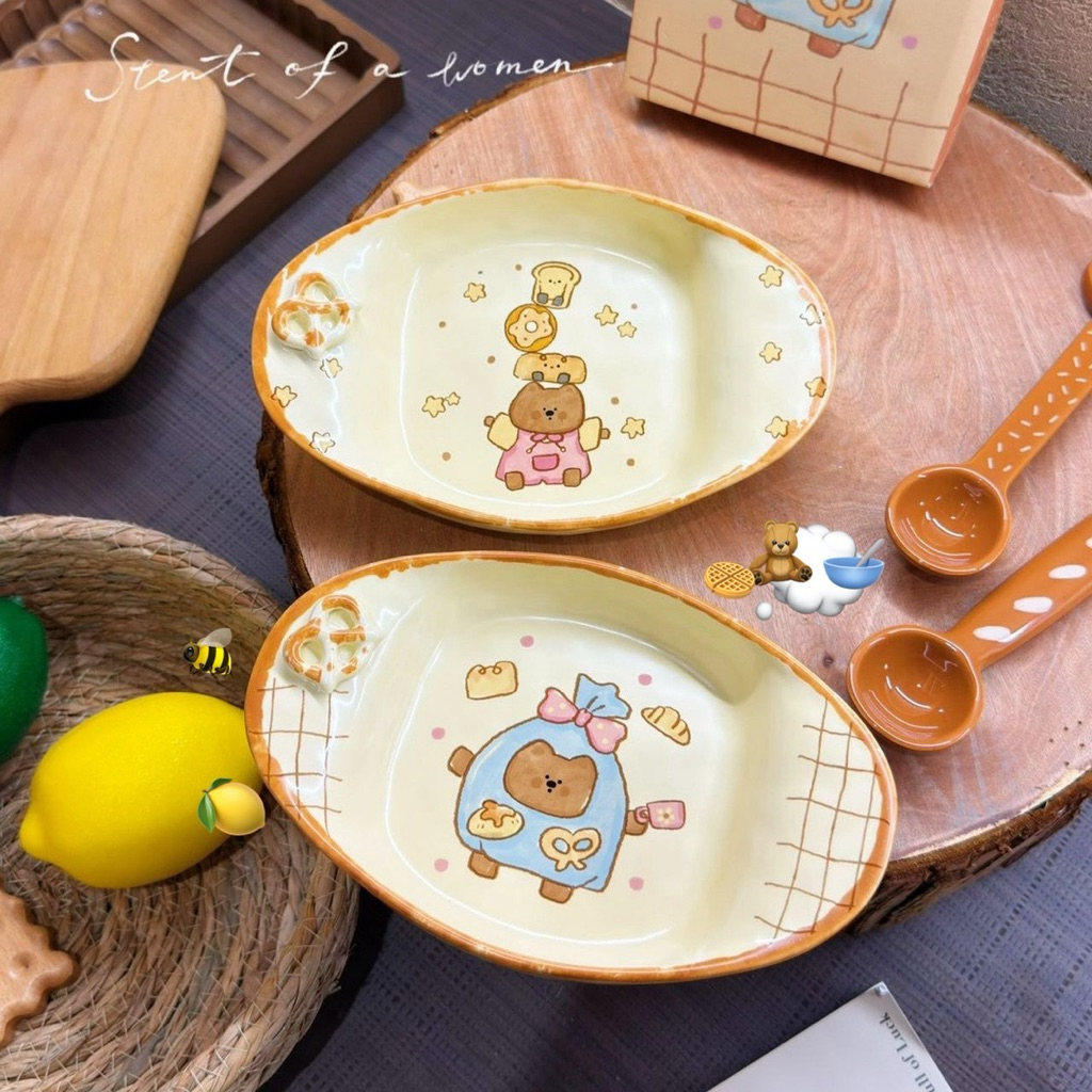 (พรี รอไม่นานเลยนะ👀) HEYHOMI—จานเซรามิค ตรีม: พี่Bear x Auntie Anne's bread "มีให้เลือก 2ลาย“ สายคอน