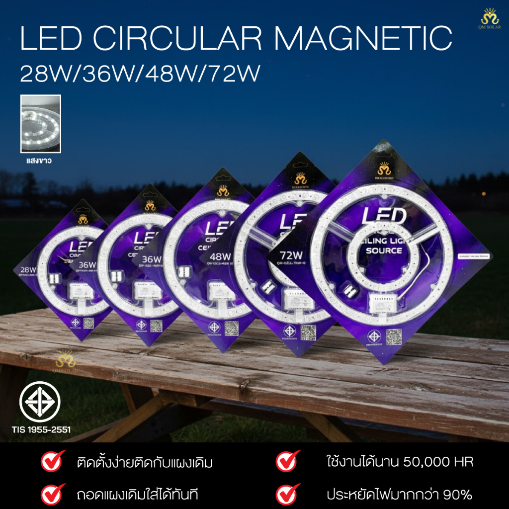 แผงไฟเพดาน LED กลม 24W 36W 48W 72W แม่เหล็ก 3 สี เปลี่ยนแทนโคมซาลาเปา ติดตั้งง่าย มอก.