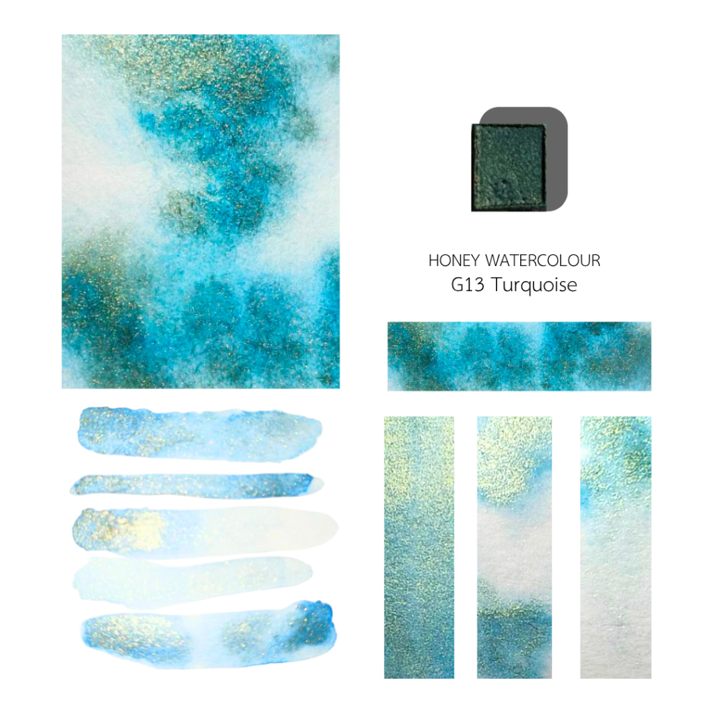 Aori studio ❤ G13 Turquoise สีน้ำทำมือประกายมุก เมทัลลิค สีฟ้าประกายทอง