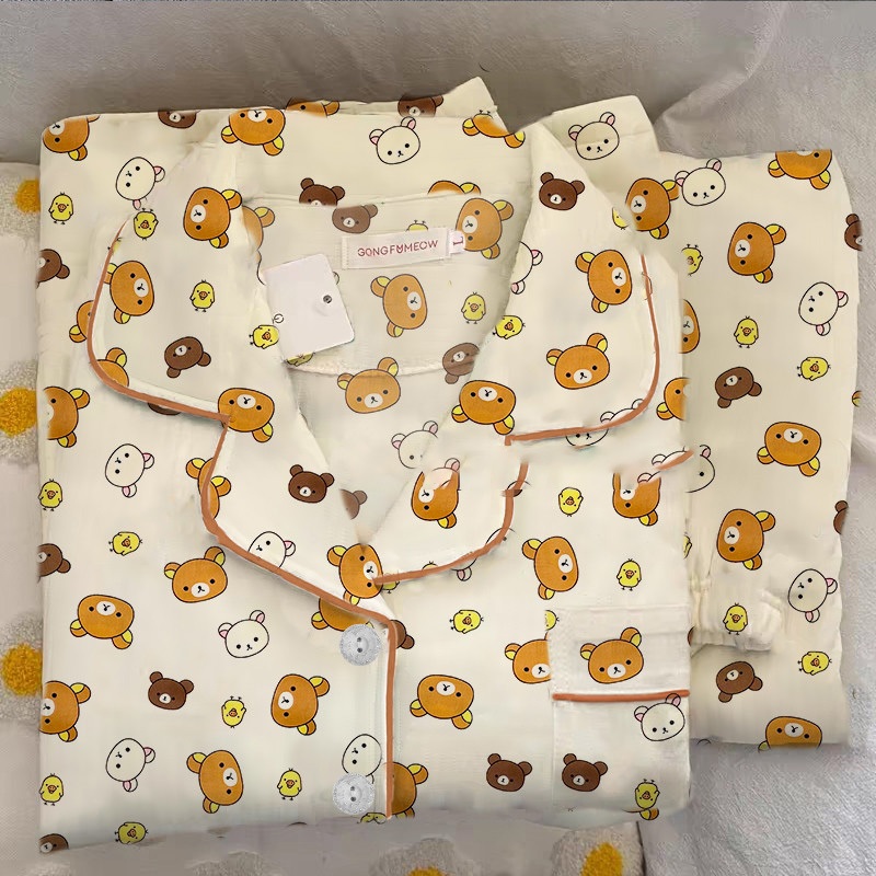 [ลดราคา] ชุดนอนสตรีแขนสั้น ผ้าฝ้ายนุ่ม ลายการ์ตูน เปิดกระดุม ราคาพิเศษวันนี้ ส่งจากไทย ⚡ - รูปที่ 3