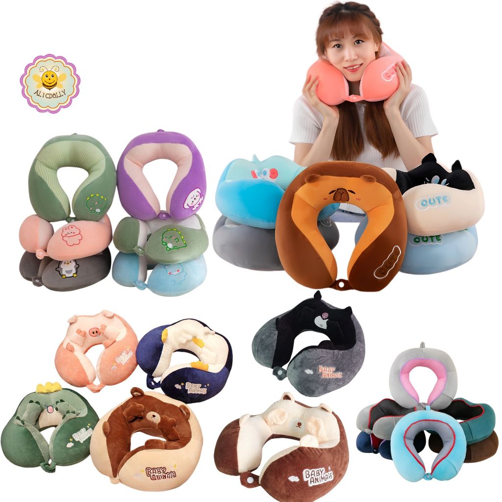 Alicdolly หมอนรองคอ ทรงสูงมีที่รอง ลายการ์ตูนปิดตา มีกระดุมล็อค ใยสังเคราะห์คุณภาพสูง ผ้ากำมะหยี่