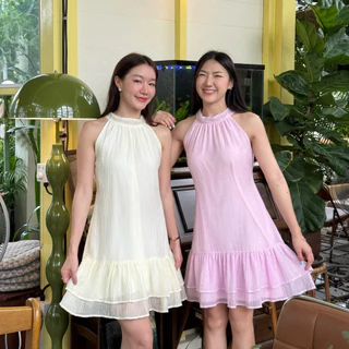Cronie - Lora dress เดรสสั้นคอผูกด้านหลัง แต่งระบาย 2 ชั้น ซับในทั้งตัว ผ้าไม่ต้องรีด