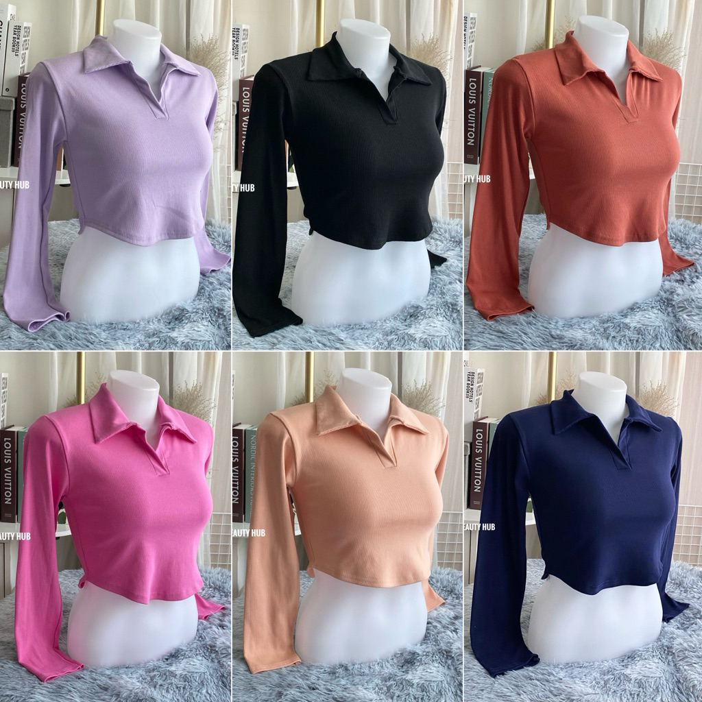 [521]เสื้อครอปคอปก แขนยาว เอวลอย ทรงสวย สาวๆไม่ควรพลาด ฮิตสุดๆ❤️