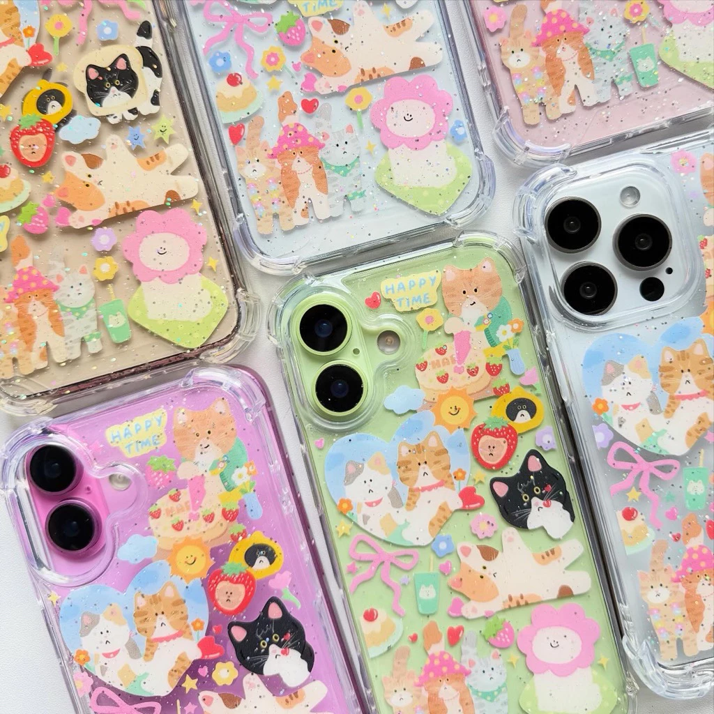 💫New พื้นใสเคลือบกลิต💕แก๊งแมวเหมียวและน้องคอร์กี้🐾 หมาโฮ่ง✨ver.ใหม่ล่าสุด