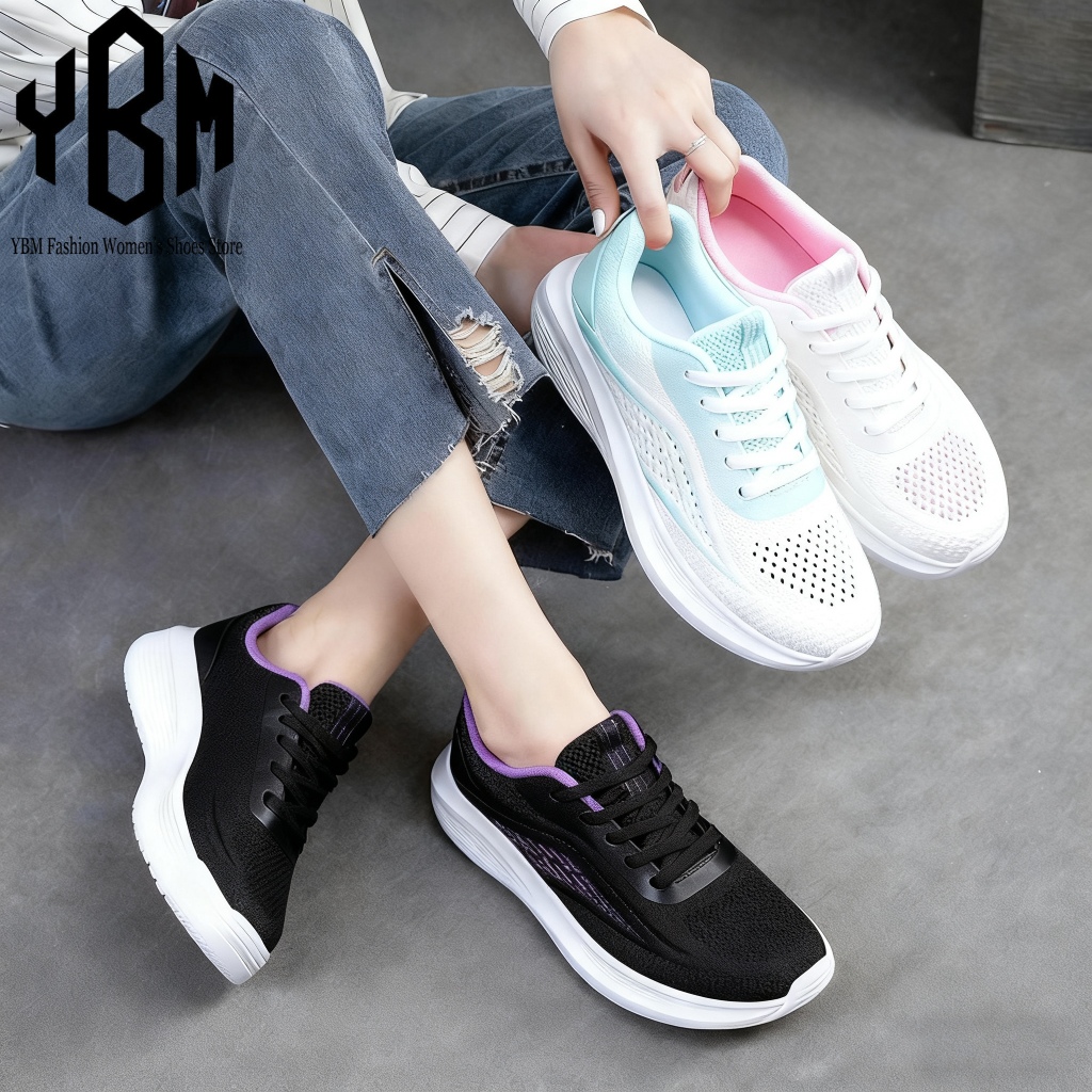 【YBM】รองเท้าsportผู้หญิงระบายอากาศ รองเท้าsportผู้หญิงสีสดใส ระบายอากาศได้ดี เหมาะสำหรับการวิ่งและท่
