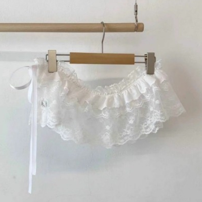 พร้อมส่งในไทย 🌷 ผ้าผูกเอวลูกไม้ซีทรูโบว์ข้าง หวานละมุนสไตล์เกาหลี💖